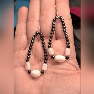 Artisan Pink Conch & Hematite Earrings